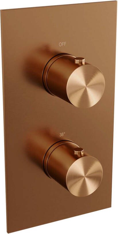 Brauer Copper Edition inbouwset met 3-weg thermostaat hoofddouche 20cm gebogen wandarm 40cm ronde 3-standen handdouche wandaansluiting geborsteld koper PVD
