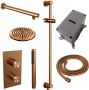 Brauer Copper Edition thermostatische inbouw regendouche 3 weg omstelling SET 44 met 30 cm douchekop en rechte muurarm en 3 standen handdouche en doucheslang en geintegreerde glijstang koper geborsteld PVD - Thumbnail 6