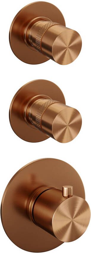 Brauer Copper Edition thermostatische inbouw doucheset geborsteld koper PVD hoofddouche 30cm wandarm ronde handdouche met glijstang
