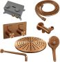 Brauer Copper Edition thermostatische inbouw regendouche met drukknoppen SET 58 met 30 cm douchekop en gebogen muurarm en 3-standen handdouche en doucheslang en wandaansluitbocht koper geborsteld PVD - Thumbnail 3