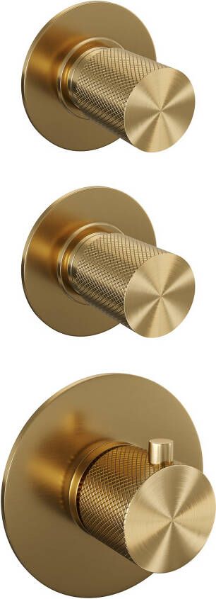 Brauer Gold Carving thermostatische inbouw doucheset hoofddouche 20cm rechte wandarm staafhanddouche goud geborsteld PVD