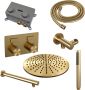 Brauer Gold Carving thermostatische inbouw regendouche met drukknoppen SET 50 met 30 cm douchekop en rechte muurarm en staaf handdouche en doucheslang en wandaansluitbocht goud geborsteld PVD - Thumbnail 3