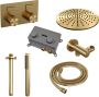 Brauer Gold Carving thermostatische inbouw regendouche met drukknoppen SET 54 met 30 cm douchekop en plafondarm en staaf handdouche en doucheslang en wandaansluitbocht goud geborsteld PVD - Thumbnail 3