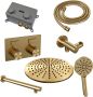 Brauer Gold Carving thermostatische inbouw regendouche met drukknoppen SET 56 met 30 cm douchekop en rechte muurarm en 3-standen handdouche en doucheslang en wandaansluitbocht goud geborsteld PVD - Thumbnail 3