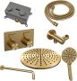 Brauer Gold Carving thermostatische inbouw regendouche met drukknoppen SET 58 met 30 cm douchekop en gebogen muurarm en 3-standen handdouche en doucheslang en wandaansluitbocht goud geborsteld PVD - Thumbnail 3