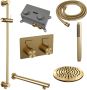 Brauer Gold Carving thermostatische inbouw regendouche met drukknoppen SET 61 met 20 cm douchekop en rechte muurarm en staaf handdouche en doucheslang en geïntegreerde glijstang goud geborsteld PVD - Thumbnail 3