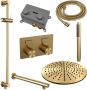 Brauer Gold Carving thermostatische inbouw regendouche met drukknoppen SET 62 met 30 cm douchekop en rechte muurarm en staaf handdouche en doucheslang en geïntegreerde glijstang goud geborsteld PVD - Thumbnail 3