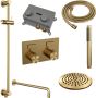 Brauer Gold Carving thermostatische inbouw regendouche met drukknoppen SET 63 met 20 cm douchekop en gebogen muurarm en staaf handdouche en doucheslang en geïntegreerde glijstang goud geborsteld PVD - Thumbnail 3