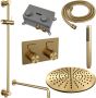 Brauer Gold Carving thermostatische inbouw regendouche met drukknoppen SET 64 met 30 cm douchekop en gebogen muurarm en staaf handdouche en doucheslang en geïntegreerde glijstang goud geborsteld PVD - Thumbnail 3