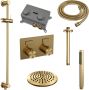 Brauer Gold Carving thermostatische inbouw regendouche met drukknoppen SET 65 met 20 cm douchekop en plafondarm en staaf handdouche en doucheslang en geïntegreerde glijstang goud geborsteld PVD - Thumbnail 3