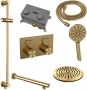 Brauer Gold Carving thermostatische inbouw regendouche met drukknoppen SET 67 met 20 cm douchekop en rechte muurarm en 3-standen handdouche en doucheslang en geïntegreerde glijstang goud geborsteld PVD - Thumbnail 3