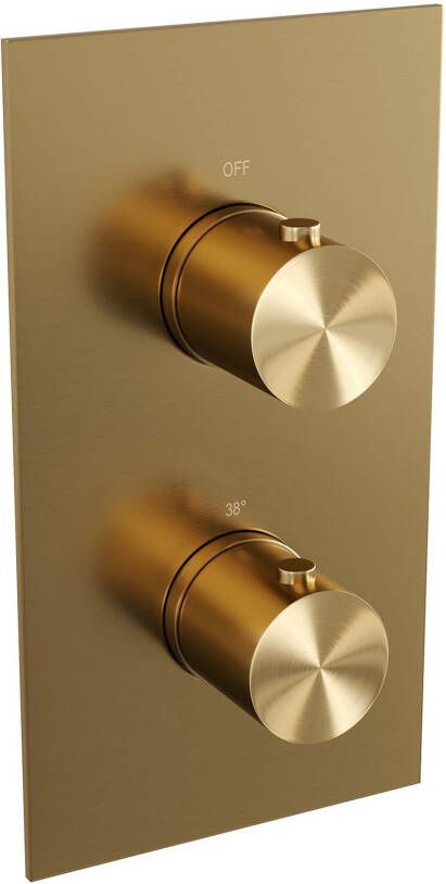 Brauer Gold Edition inbouwset met 3-weg thermostaat hoofddouche 20cm plafondbuis 20cm staafhanddouche wandaansluiting geborsteld goud PVD