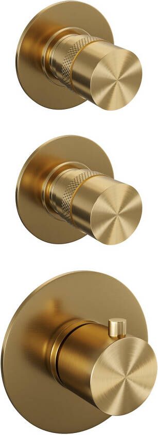 Brauer Gold Edition thermostatische inbouw doucheset geborsteld goud PVD hoofddouche 20cm plafondsteun ronde handdouche met glijstang