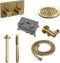 Brauer Gold Edition thermostatische inbouw regendouche met drukknoppen SET 53 met 20 cm douchekop en plafondarm en staaf handdouche en doucheslang en wandaansluitbocht goud geborsteld PVD - Thumbnail 3