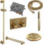 Brauer Gold Edition thermostatische inbouw regendouche met drukknoppen SET 61 met 20 cm douchekop en rechte muurarm en staaf handdouche en doucheslang en geïntegreerde glijstang goud geborsteld PVD - Thumbnail 2
