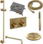 Brauer Gold Edition thermostatische inbouw regendouche met drukknoppen SET 63 met 20 cm douchekop en gebogen muurarm en staaf handdouche en doucheslang en geïntegreerde glijstang goud geborsteld PVD - Thumbnail 3