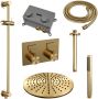 Brauer Gold Edition thermostatische inbouw regendouche met drukknoppen SET 66 met 30 cm douchekop en plafondarm en staaf handdouche en doucheslang en geïntegreerde glijstang goud geborsteld PVD - Thumbnail 3