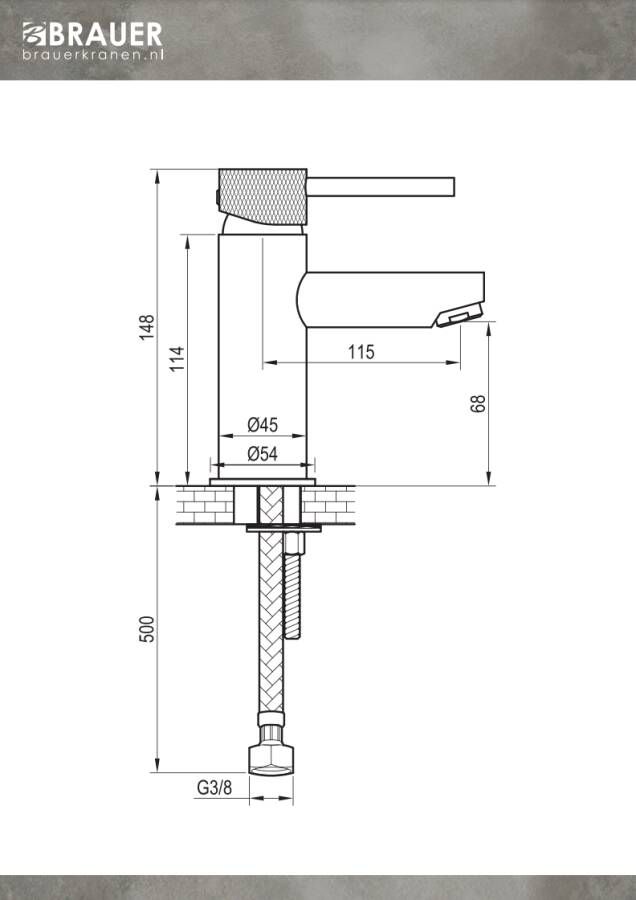 Brauer Gunmetal Carving lage opbouw wastafelmengkraan model A gunmetal geborsteld PVD