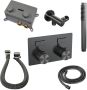 Brauer Gunmetal Carving thermostatische inbouw badkraan met drukknoppen SET 03 met badvulcombinatie en staaf handdouche en doucheslang en wandaansluitbocht gunmetal geborsteld PVD - Thumbnail 2