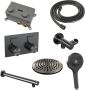 Brauer Gunmetal Carving thermostatische inbouw regendouche met drukknoppen SET 55 met 20 cm douchekop en rechte muurarm en 3-standen handdouche en doucheslang en wandaansluitbocht gunmetal geborsteld PVD - Thumbnail 3