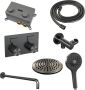 Brauer Gunmetal Carving thermostatische inbouw regendouche met drukknoppen SET 57 met 20 cm douchekop en gebogen muurarm en 3-standen handdouche en doucheslang en wandaansluitbocht gunmetal geborsteld PVD - Thumbnail 3