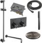 Brauer Gunmetal Carving thermostatische inbouw regendouche met drukknoppen SET 63 met 20 cm douchekop en gebogen muurarm en staaf handdouche en doucheslang en geïntegreerde glijstang gunmetal geborsteld PVD - Thumbnail 3