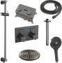 Brauer Gunmetal Carving thermostatische inbouw regendouche met drukknoppen SET 71 met 20 cm douchekop en plafondarm en 3-standen handdouche en doucheslang en geïntegreerde glijstang gunmetal geborsteld PVD - Thumbnail 3