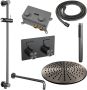 Brauer Gunmetal Edition thermostatische inbouw regendouche met drukknoppen SET 64 met 30 cm douchekop en gebogen muurarm en staaf handdouche en doucheslang en geïntegreerde glijstang gunmetal geborsteld PVD - Thumbnail 3