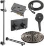 Brauer Gunmetal Edition thermostatische inbouw regendouche met drukknoppen SET 68 met 30 cm douchekop en rechte muurarm en 3-standen handdouche en doucheslang en geïntegreerde glijstang gunmetal geborsteld PVD - Thumbnail 3