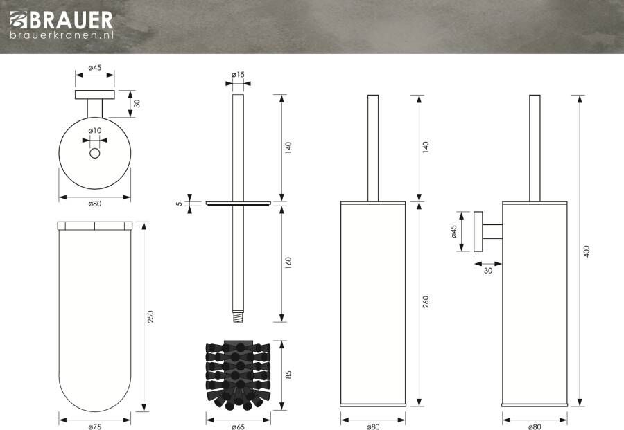 Brauer Gunmetal Edition toiletborstelhouder wand geborsteld gunmetal PVD