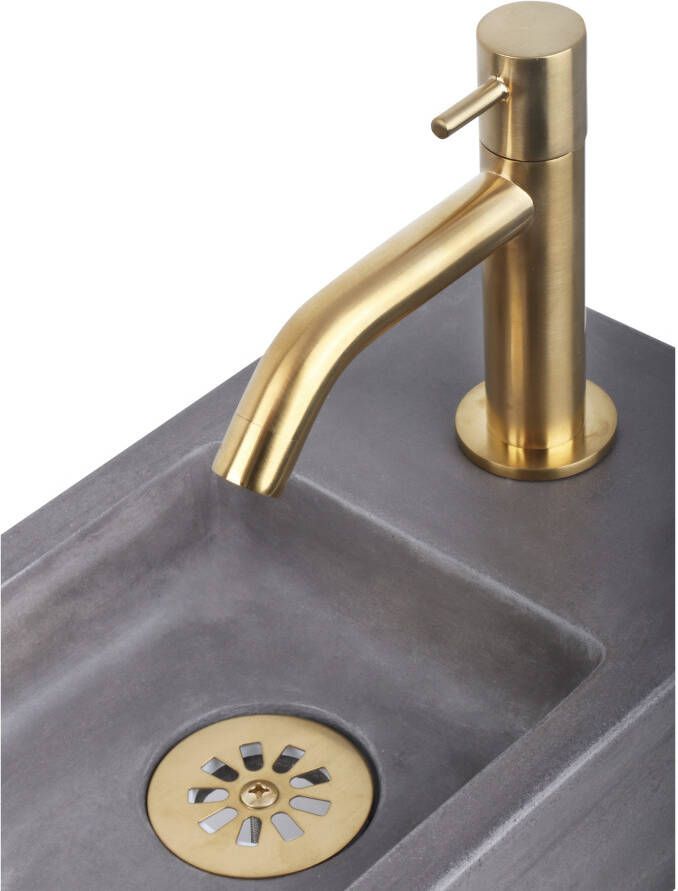 Differnz Ravo fonteinset met zwart frame kraan gebogen beton donkergrijs mat goud