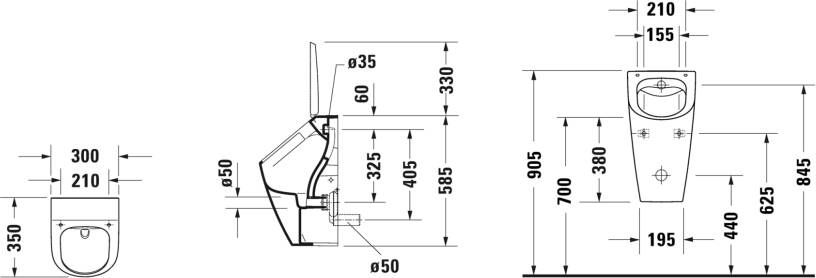 DURAVIT Me by Starck urinoir Rimless voor deksel HygieneGlaze glans wit