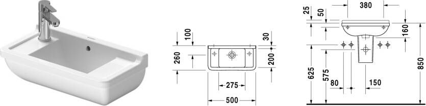 DURAVIT Starck 3 fontein 50x26cm zonder kraangat wit