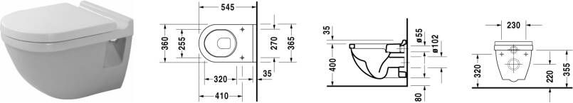 DURAVIT Starck 3 wandcloset bevestigingsafstand 230mm wit