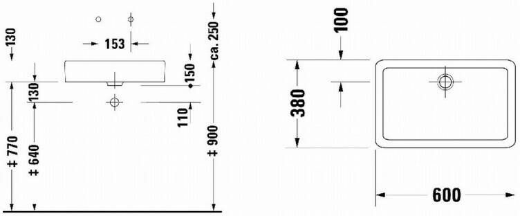 DURAVIT Vero opzetwastafel 60x38cm zonder kraangat zonder overloop geslepen