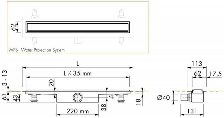 Easydrain Modulo TAF Low Zero douchegoot 80cm waterslot 30mm