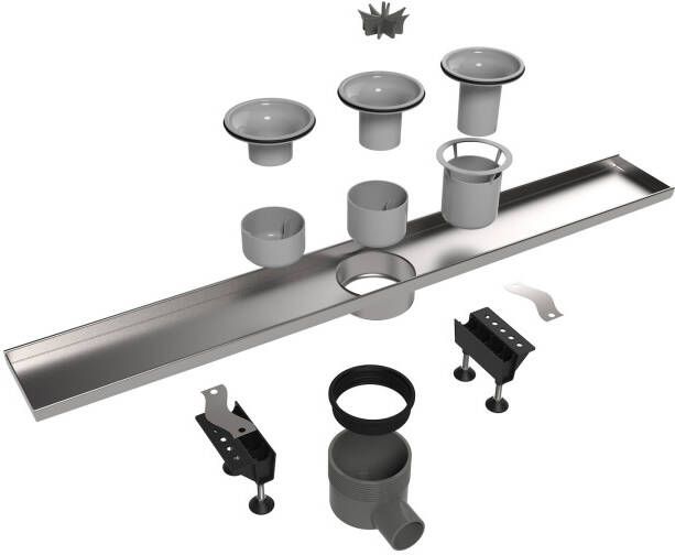 Easydrain Multi douchegoot 150cm zijuitlaat met Fixt-1 rooster geborsteld rvs