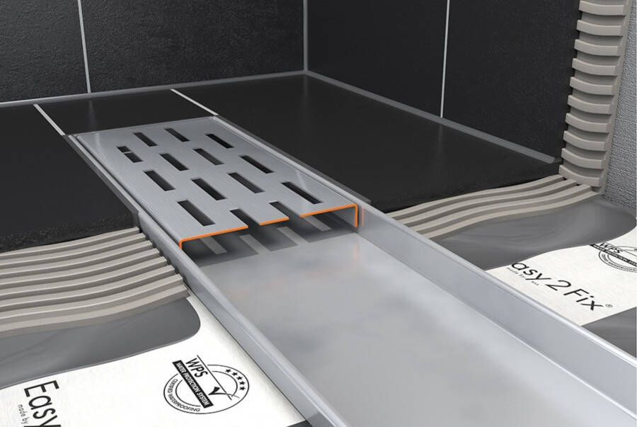 Easydrain Multi douchegoot 150cm zijuitlaat met Fixt-1 rooster geborsteld rvs