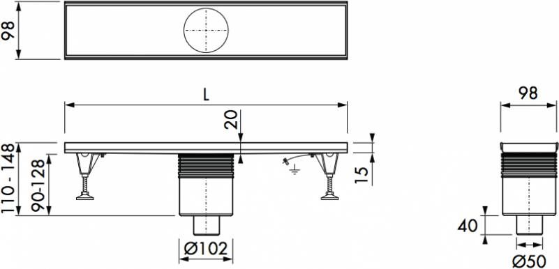 Easydrain Multi inbouwdeel douchegoot 110cm onderuitloop zonder rooster rvs