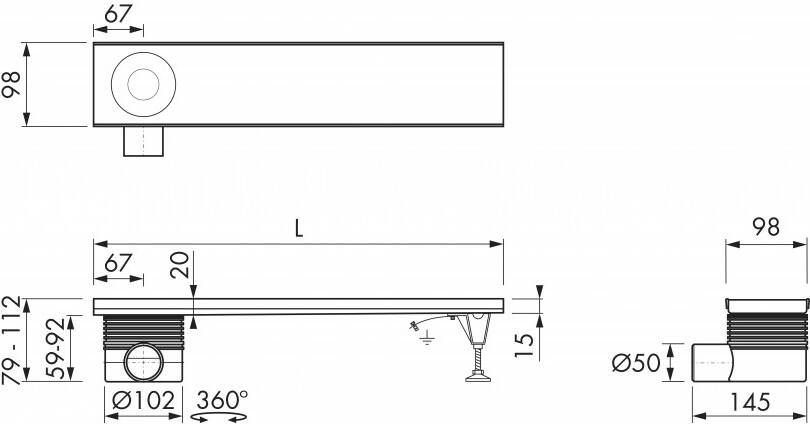 Easydrain Multi inbouwdeel douchegoot 110cm zonder rooster zijuitloop uiteinde rvs