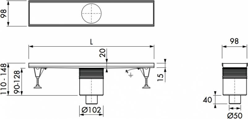 Easydrain Multi inbouwdeel douchegoot 80cm onderuitloop zonder rooster rvs