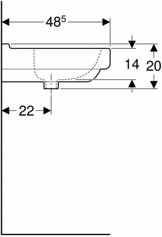 Geberit 300 Basic Arco wastafel 60x48 5cm 1 kraangat zonder overloop wit