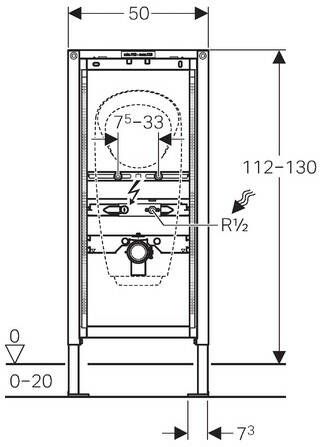 Geberit Duofix urinoirelement 112-130cm universeel voor opbouwdrukspoelers