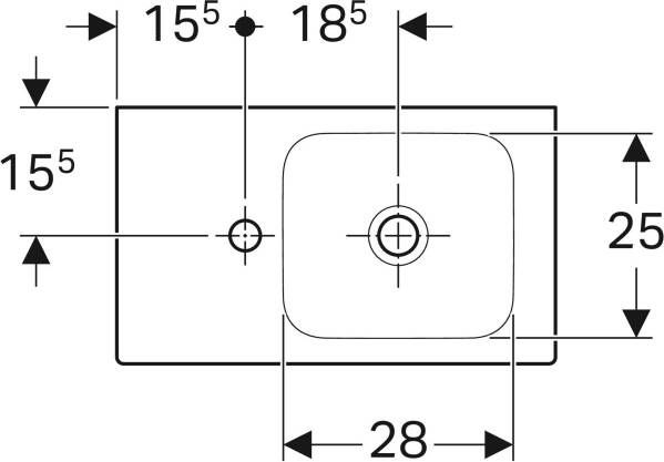 Geberit Icon fontein 53x31cm kraangat links wit