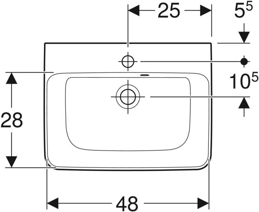Geberit Renova Plan fontein 50x38cm met kraangat met overloop wit