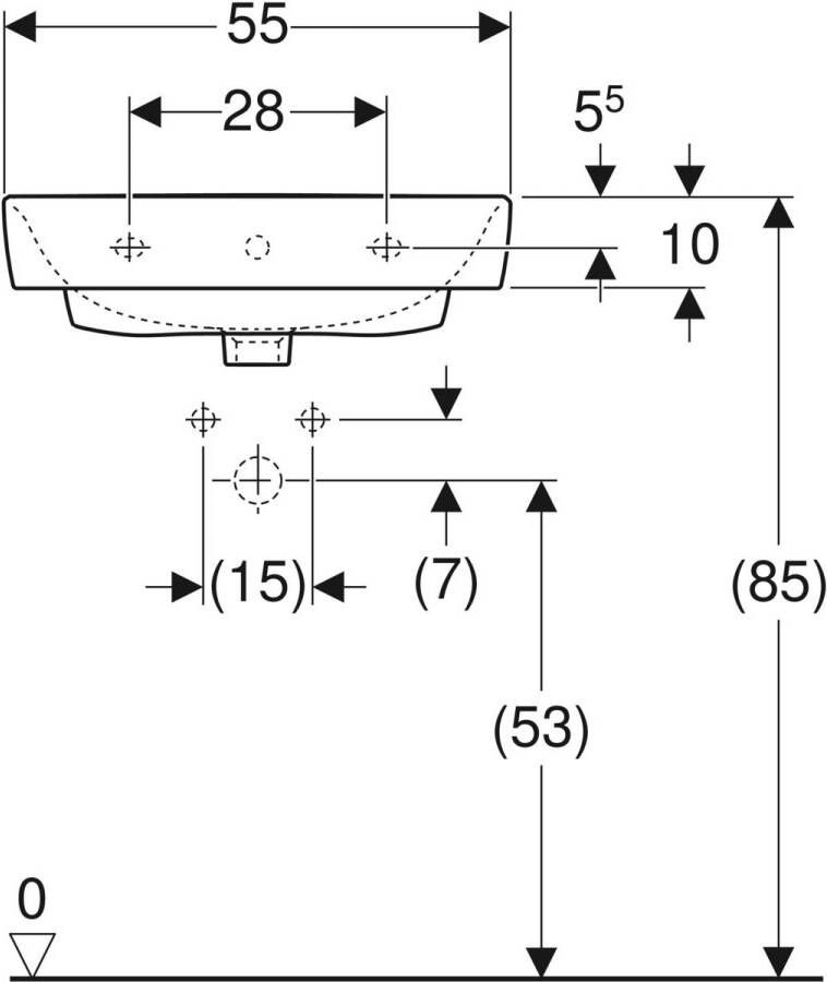 Geberit Renova Plan wastafel 55x44cm 1 kraangat met overloop wit