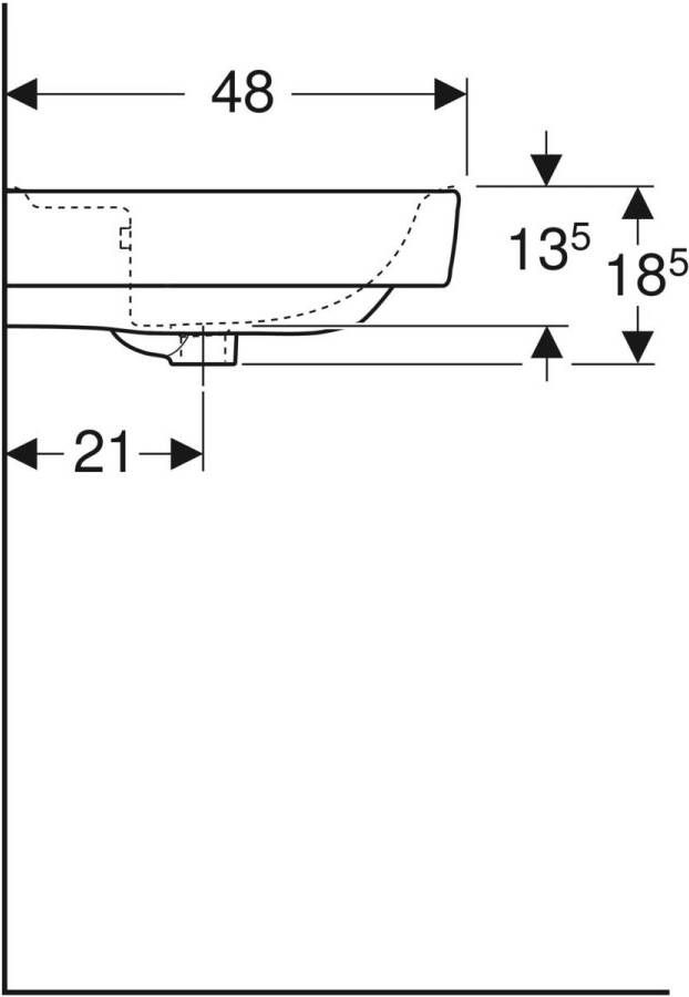 Geberit Renova Plan wastafel 60x48cm zonder kraangat met overloop wit