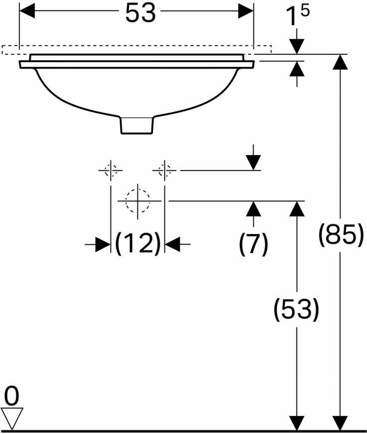 Geberit Variform onderbouwwastafel rechth. 45cm z overloop tect wit