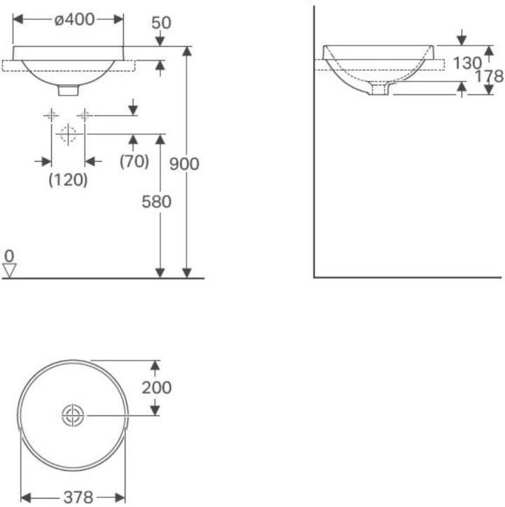 Geberit Variform opbouwwastafel rond 40cm zonder overloop wit