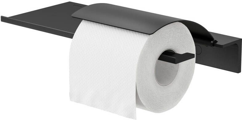 Geesa Leev planchet 28cm met toiletrolhouder met klep zwart
